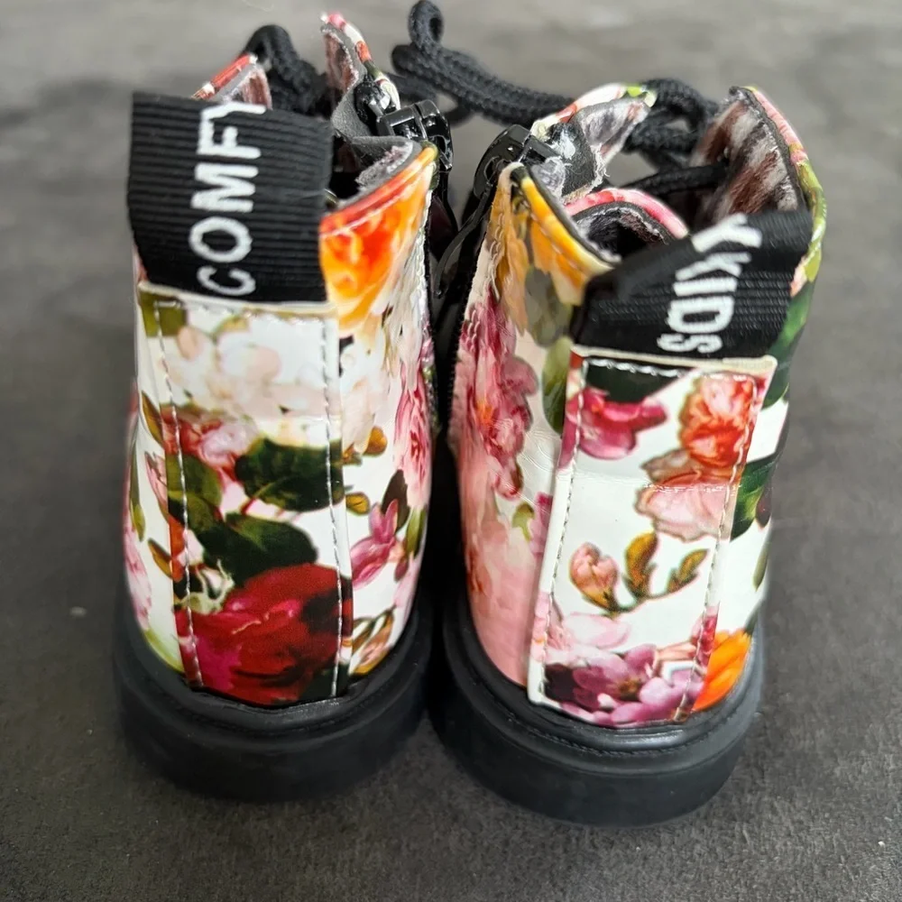 Comfy Kids Floral Combat Boots Toddler Size 6 (EU 22) Lace Up Ankle Boots
